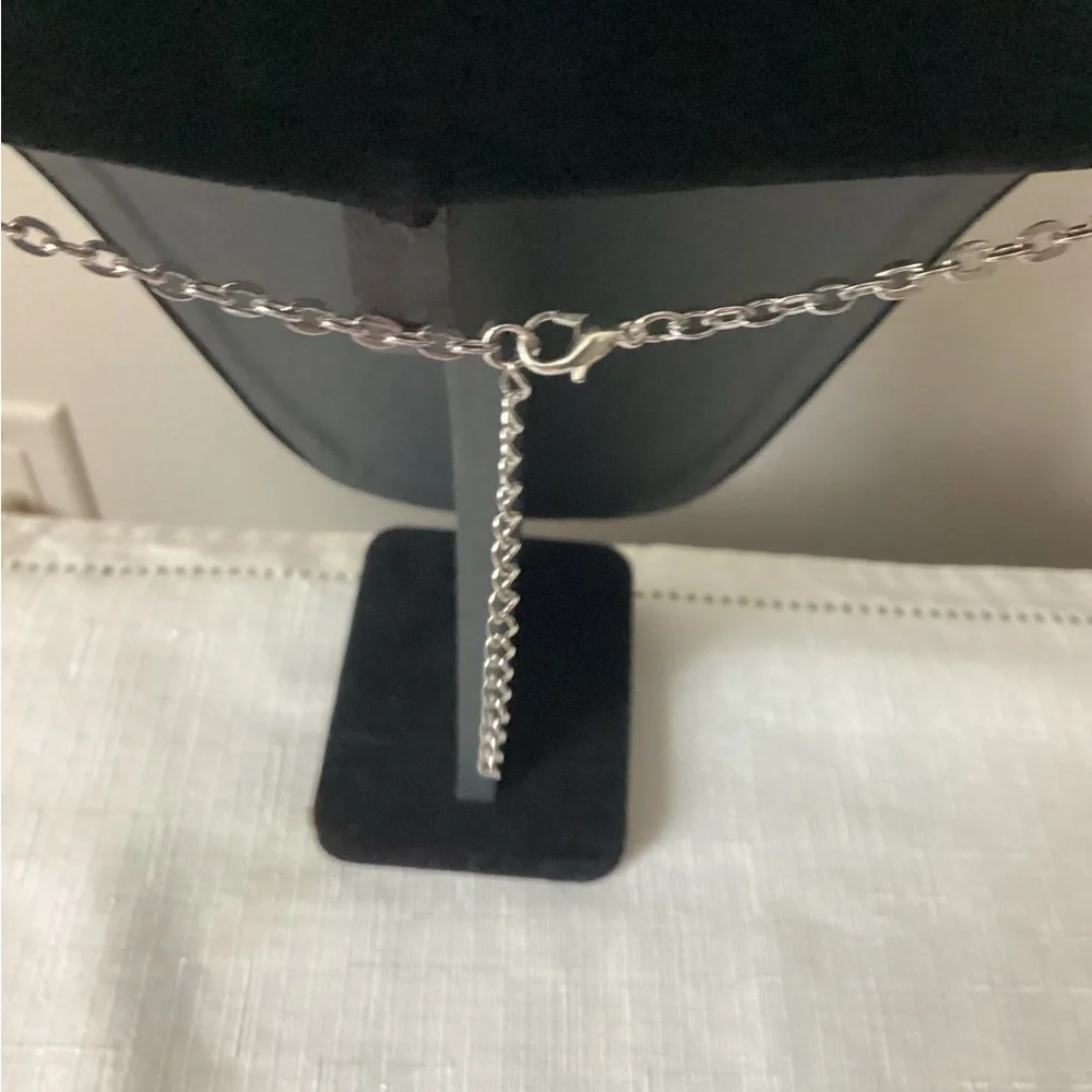 Orange Silver Tone Necklace with Pendant